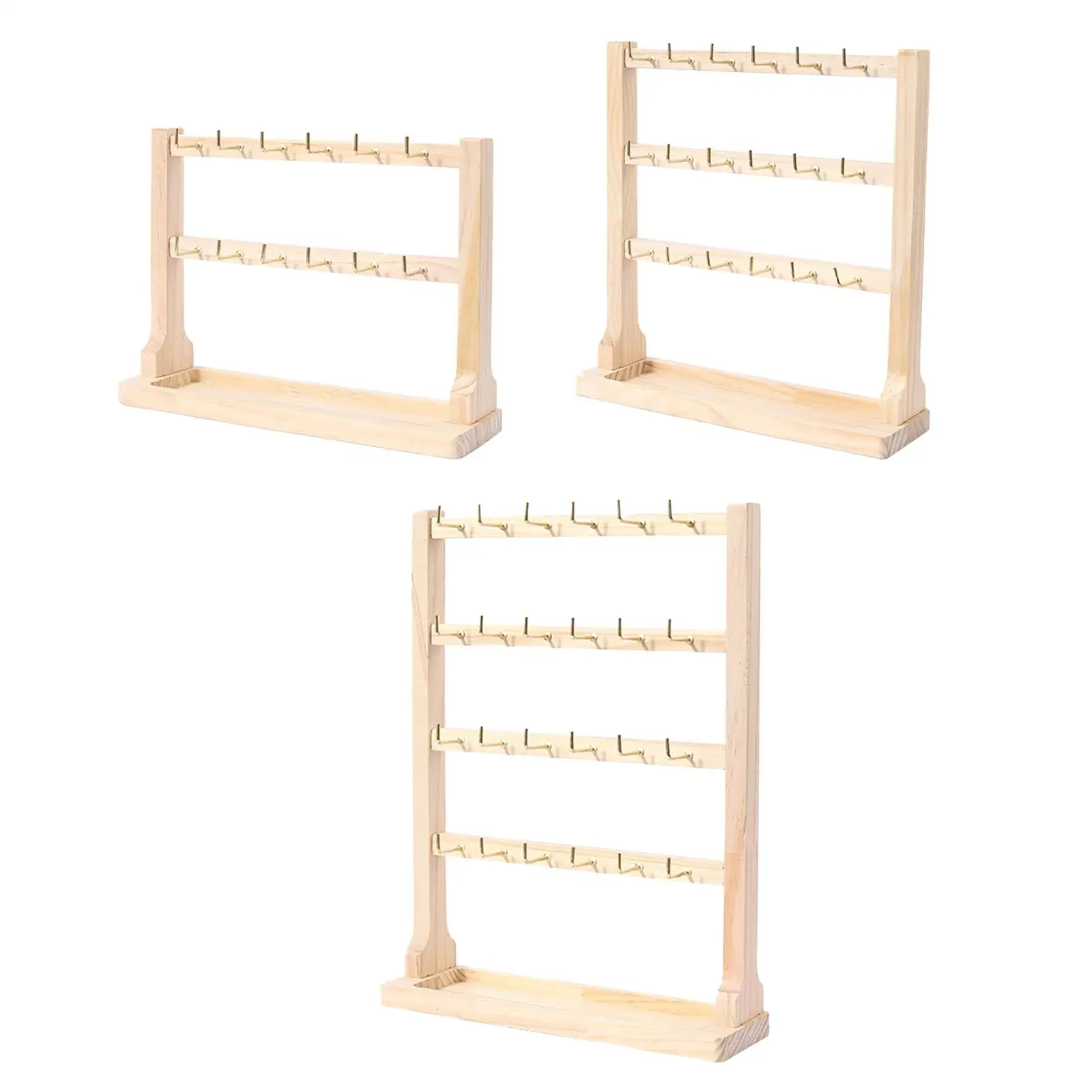 Wooden Jewelry Display Stand with Stable Base and Tray for Ear Studs Necklaces Bracelets Rings Watch Multi Tier Storage