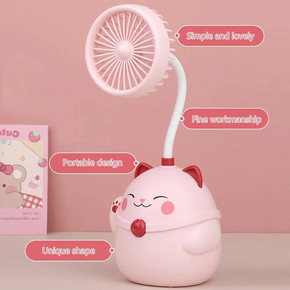 Luck Cat USB Small Desk Fan Cooling Pen Holder Portable Cartoon Style Rotatable 360 Degrees Non Slip Base Ideal for Home Dorm