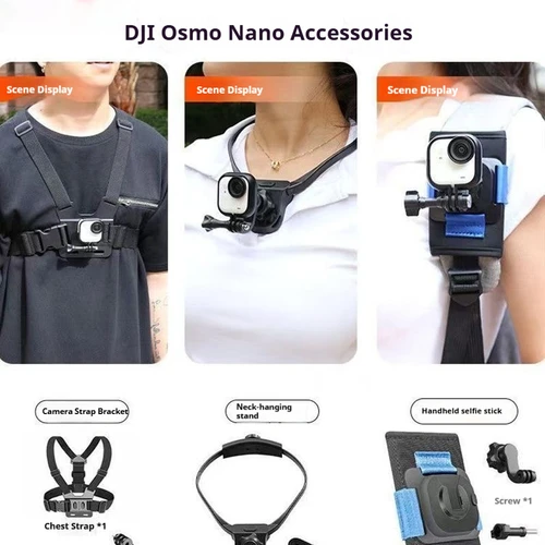 Imagen 2 del producto Kit de accesorios para DJI OSMO NANO, soporte colgante para el cuello, palo selfie, cabeza en el pecho, accesorios para ciclismo y tiro, trípode para cámara