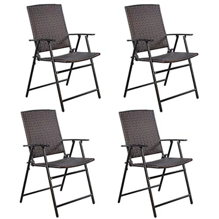 4Piece Patio Folding Chair Set Portable Rattan Chairs with Steel Frame for Garden Backyard Party Wedding