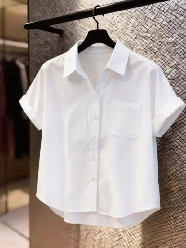 

Белая женская летняя блузка с коротким рукавом, свободного кроя, универсальная, очень красивая, для невысоких, в повседневном стиле