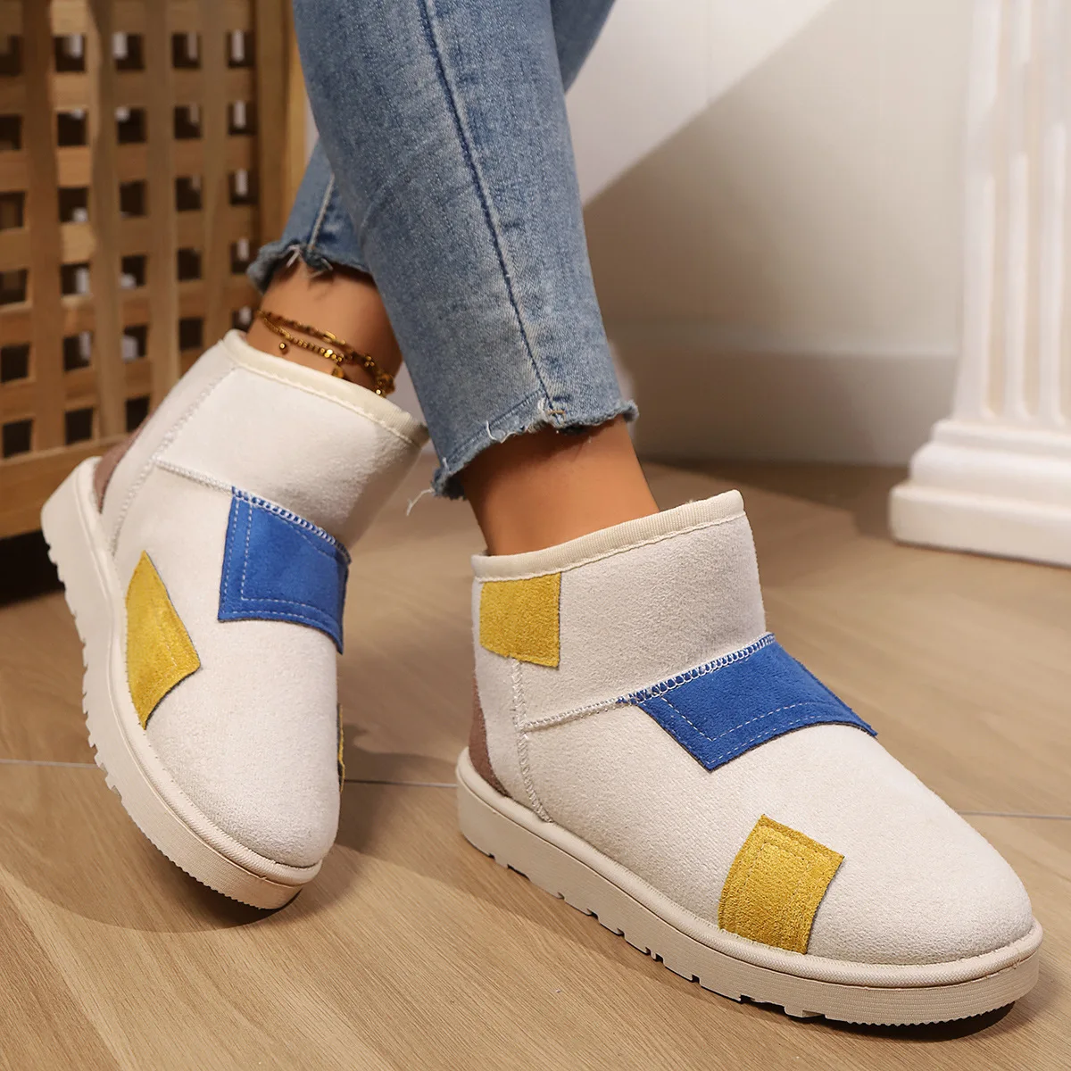 

2025 New Color Blocked Snow Boots for Women with Plush Insulation, Comfortable Versatile ,Casual Autumn Winter Women's Shoes