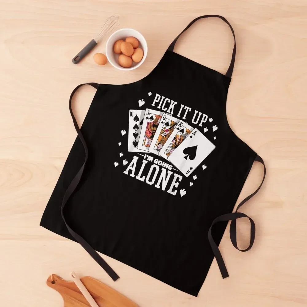 

Pick It Up I'm Going Alone Euchre Card Game Player, Funny Euchre Gamer Gift Apron with pockets Kitchen New 2022 Year Apron