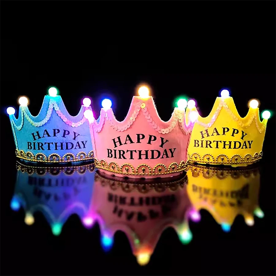 Happy Birthday Hat Glow Hat Glow Crown Prince Princess Crown Tiara Party Decoration Birthday Supplies