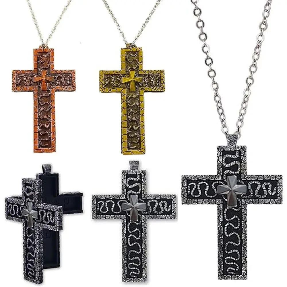 

with Secret Compartment Cross Pendant Necklace 3D Printed Stainless Steel Chain Pendant Necklace Openable Vintage Charm Jewelry