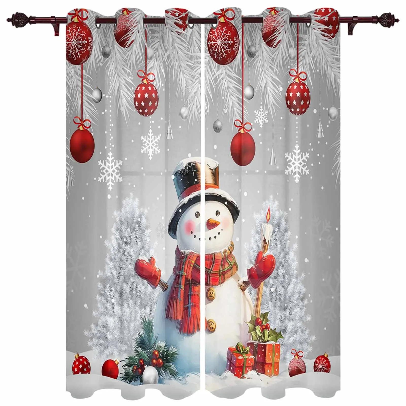 Christmas Snowman Pine Leaves Christmas Ball Windows Curtains Living Room Luxury Decor Xmas Curtain Kitchen Window Drapes