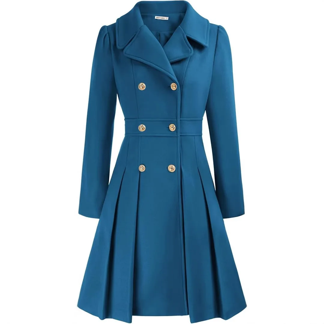 2026 New Women's Lapel Coat with Double Breasted Buttons and Thickened A-line Pea Coat with Pockets And European and American