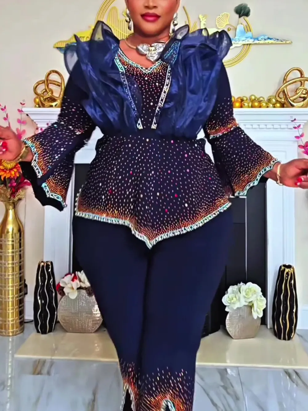 Ropa africana para mujer, conjuntos de 2 piezas, tops y pantalones, trajes Dashiki Ankara, atuendo turco, talla grande, ropa para fiesta de boda