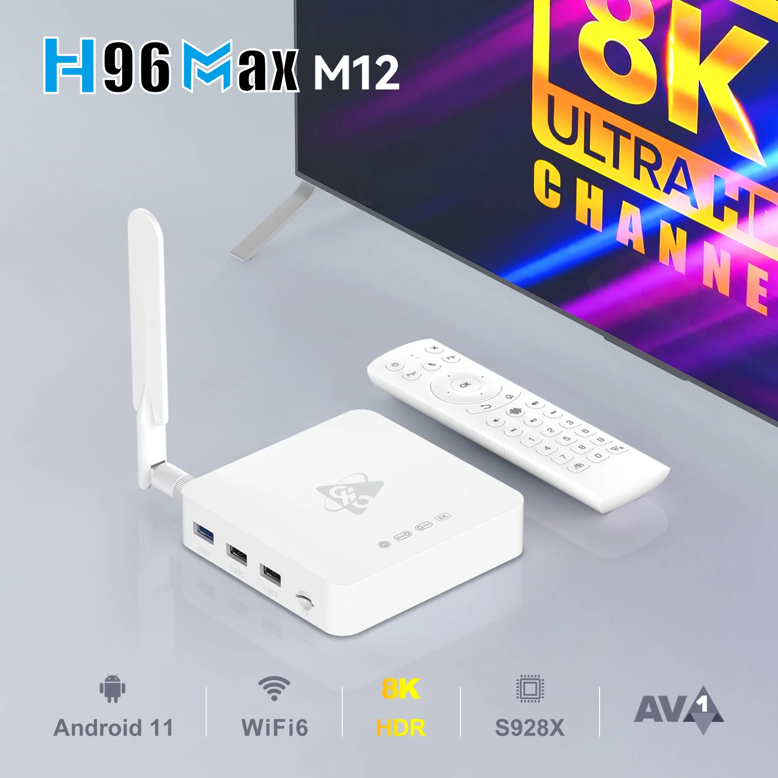 Smart TV Box H96 Max M12 Amlogic S928X Andriod11 8K Wifi6 BT5.4 Sprachfernbedienung Media Player Android AI Set Top TV Box