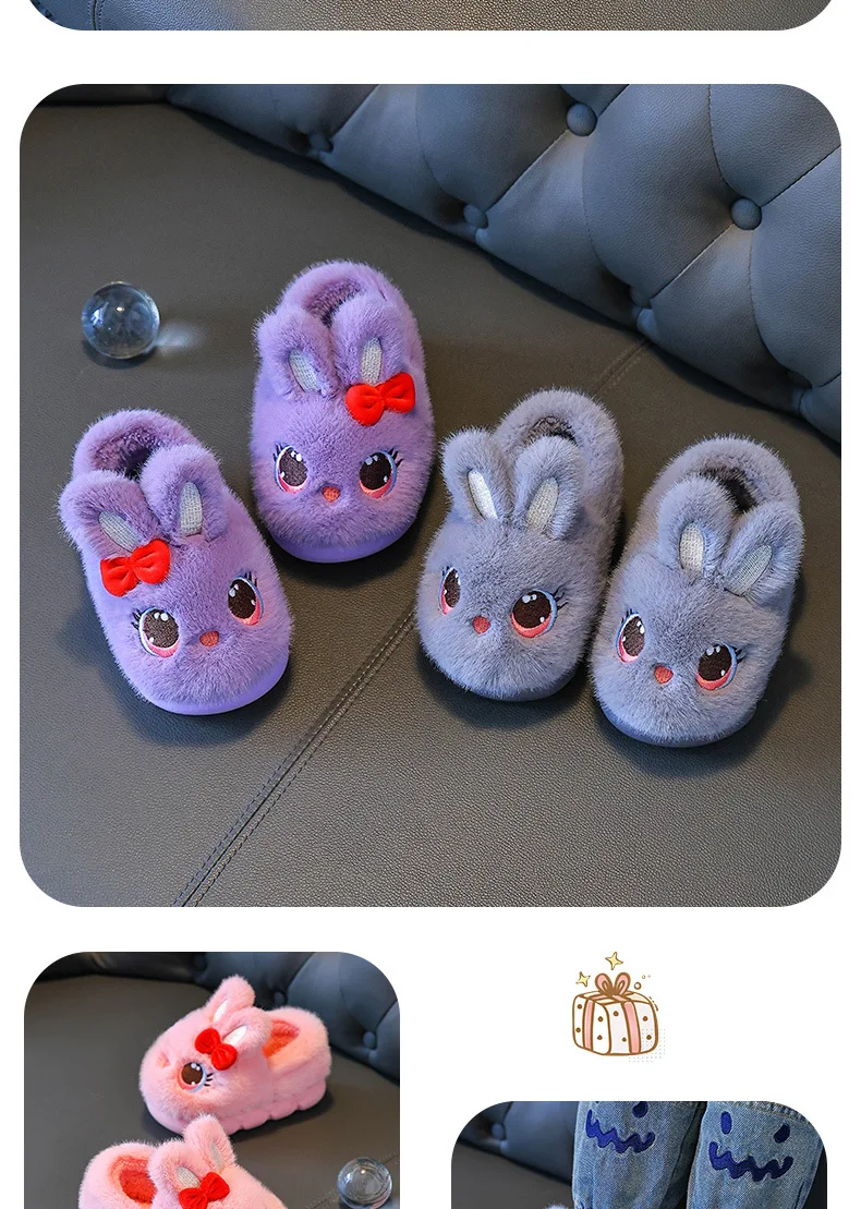Kinder Winter Dicke Hausschuhe, Kinder Baumwollgefütterte Schuhe, Baby Warme Hausschuhe, Mädchen Süße Cartoon Kaninchen Tier Hausschuhe – Detail 14