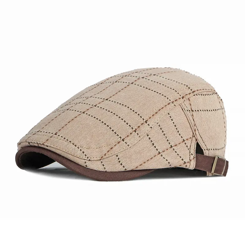 2023 Spring Cotton Plaid Newsboy Caps Flat Peaked Cap Men and Women Painter Beret Hats 126