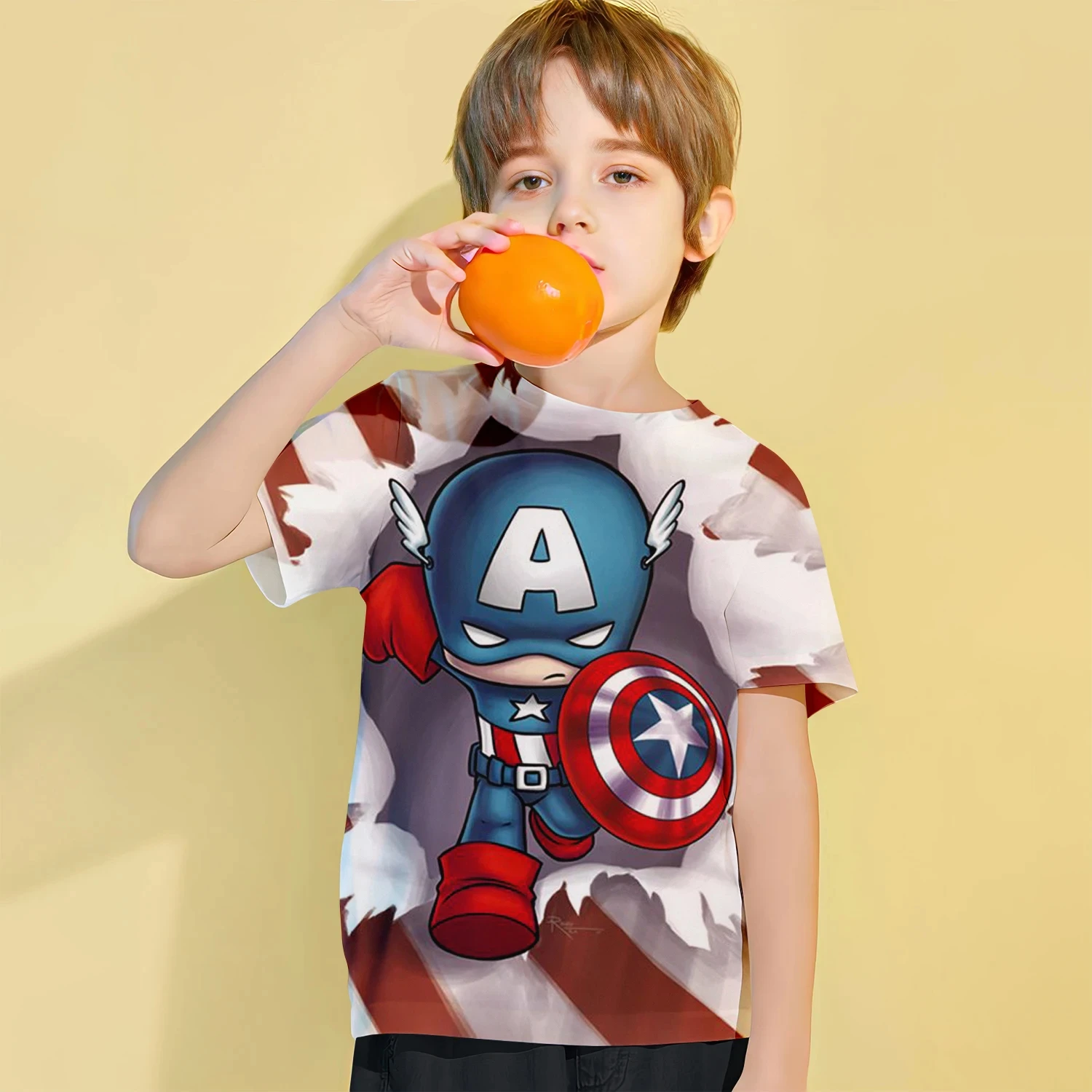 

2024 Summer Children's T-shirt Captain America 3d Printed Charming Short Sleeve Boys And Girls Top Street Shirt Fashion Clothing