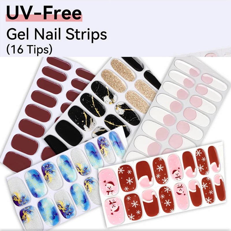 

Full Cover French Nail Stickers Multi Color Self Adhesive Slider No Need UV Lamp Cured 16Tips Press ON Nail Decal Red Black