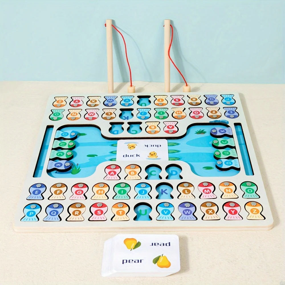 幼児向け木製磁気釣りゲーム 細かい運動能力を養うモンテッソーリ玩具 ABC アルファベット単語 色認知 分類パズル