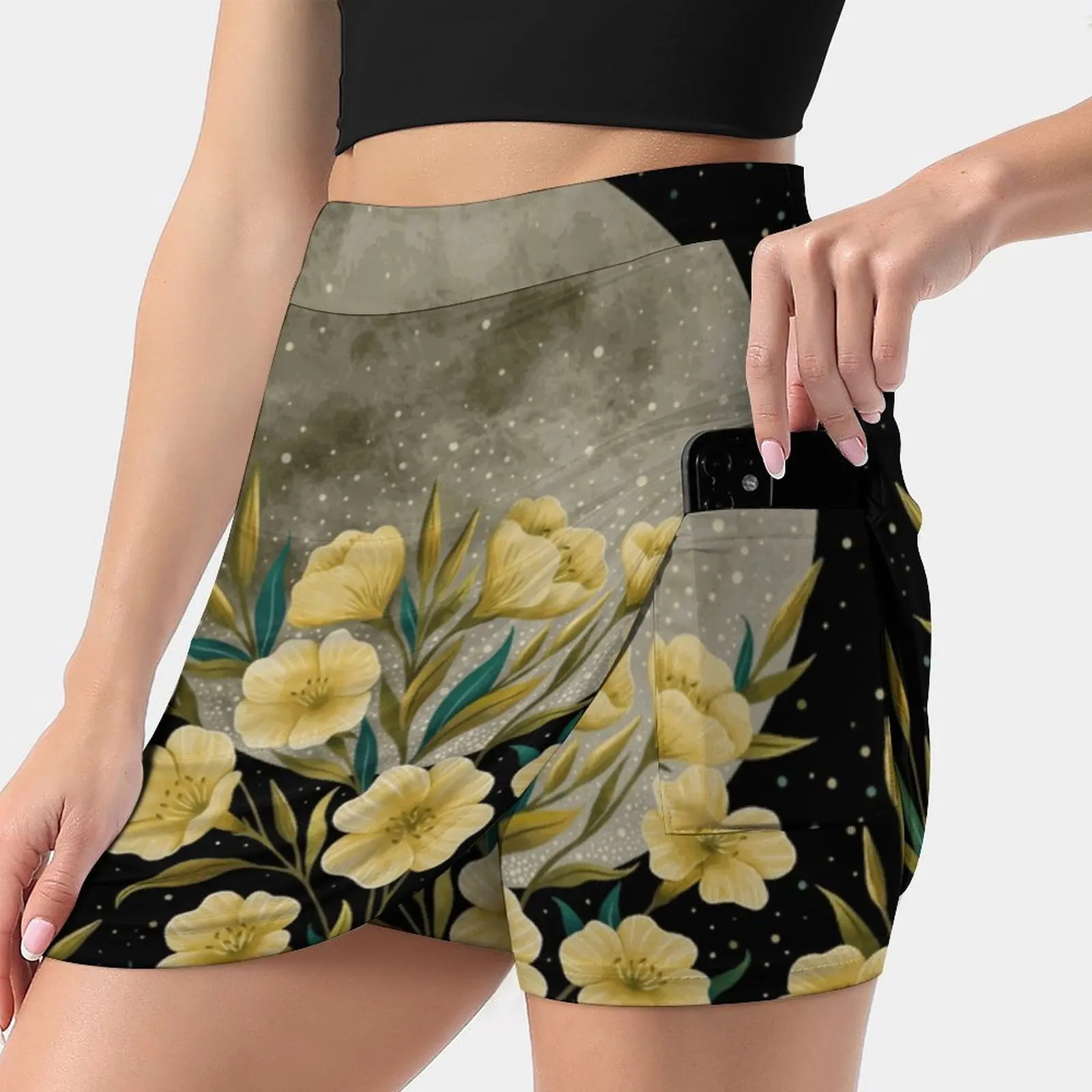 

Greeting The Moon - Evening Primrose Women Tennis Skirts Golf Badminton Pantskirt Sports Phone Pocket Skort Night Night Garden