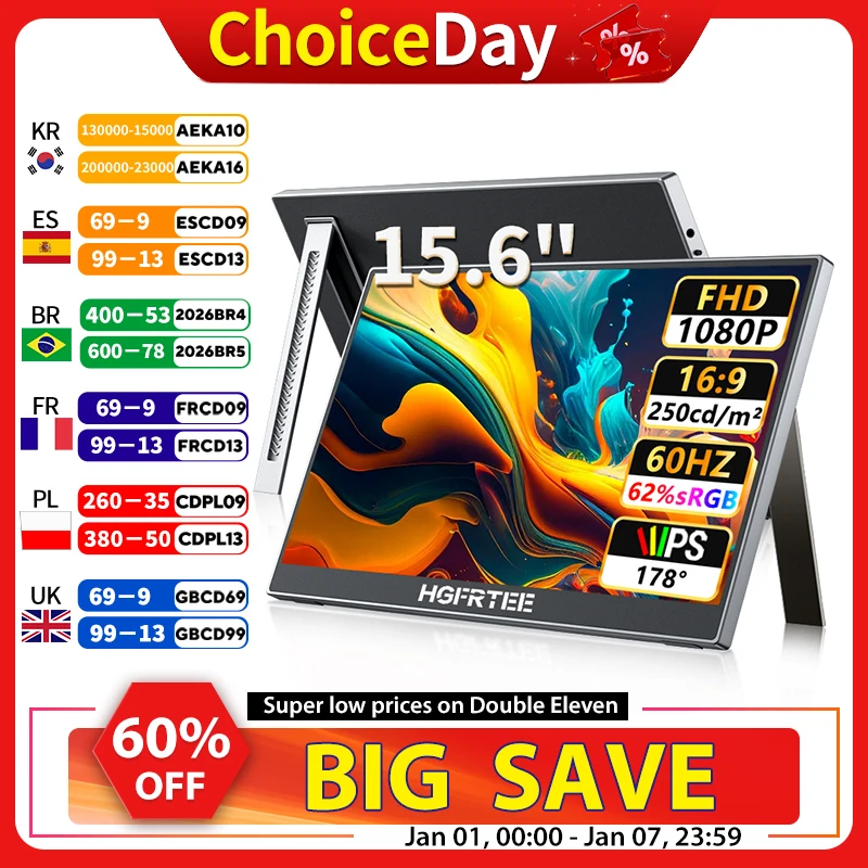 

HGFRTEE 15.6 inch Portable Monitor FHD 1080P with HDMI USB-C Second Monitor Extended Display for PC Laptop Mac Switch Xbox PS4/5