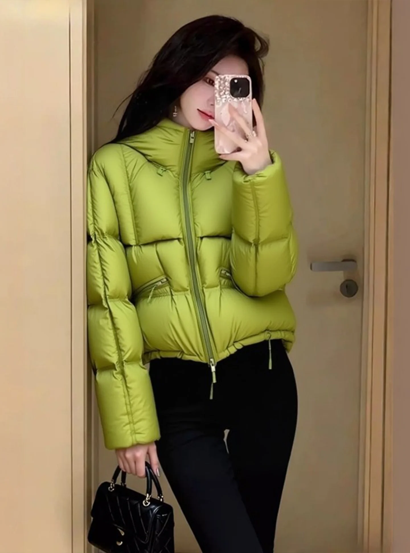 

Sli ort Puffer Jaet Women's een Foamy Color Winter Thi Outerwear Casual Sle Regular Fit White Du down Filling