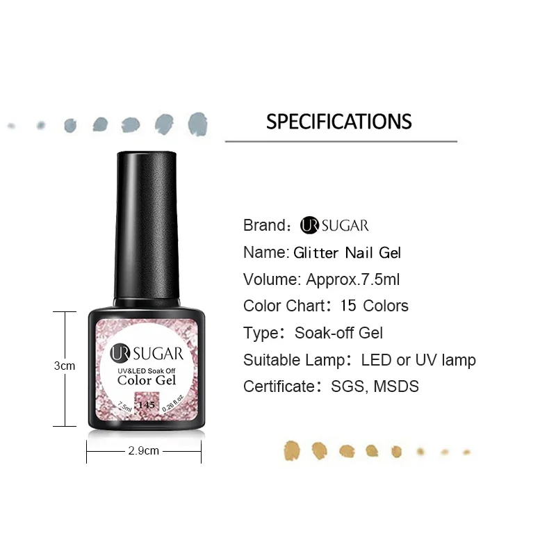 UR SUGAR 7.5ml เงินสีม่วง Glitter UV GEL Bling Sequins Soak Off Manicuring เล็บ UV GEL ต้องการฐาน Top Coat เล็บ