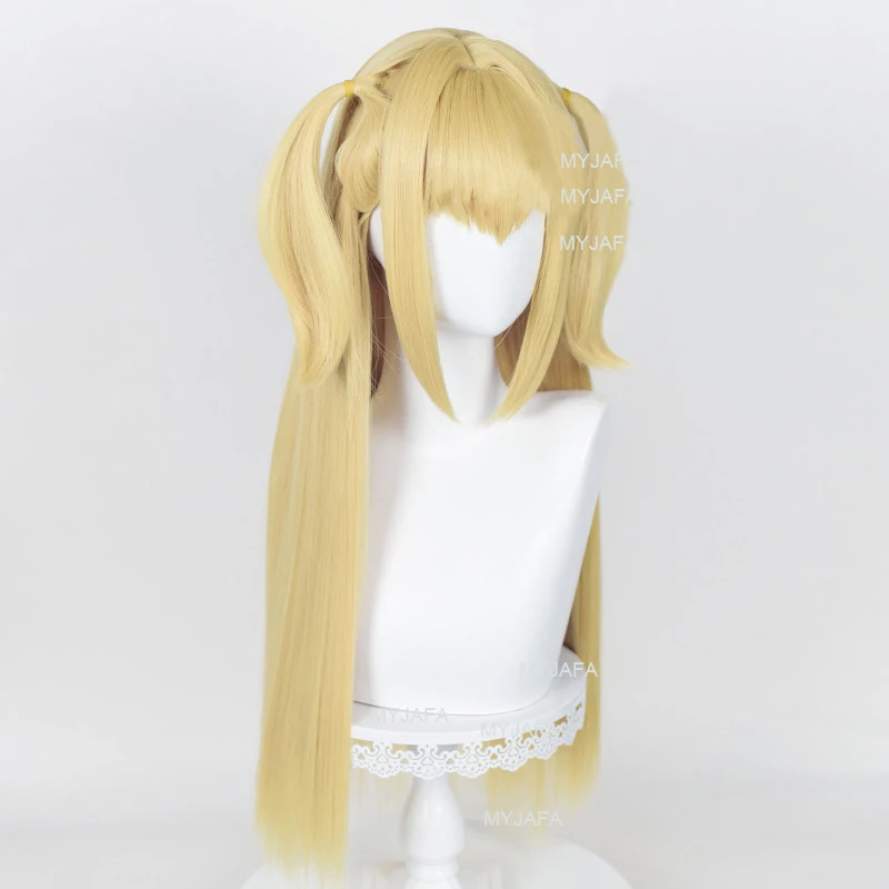 MisaMisa peruka do Cosplay Anime Death Note Cosplay Misa Amane złote długie żaroodporne włosy peruki + czapka z peruką + naszyjnik