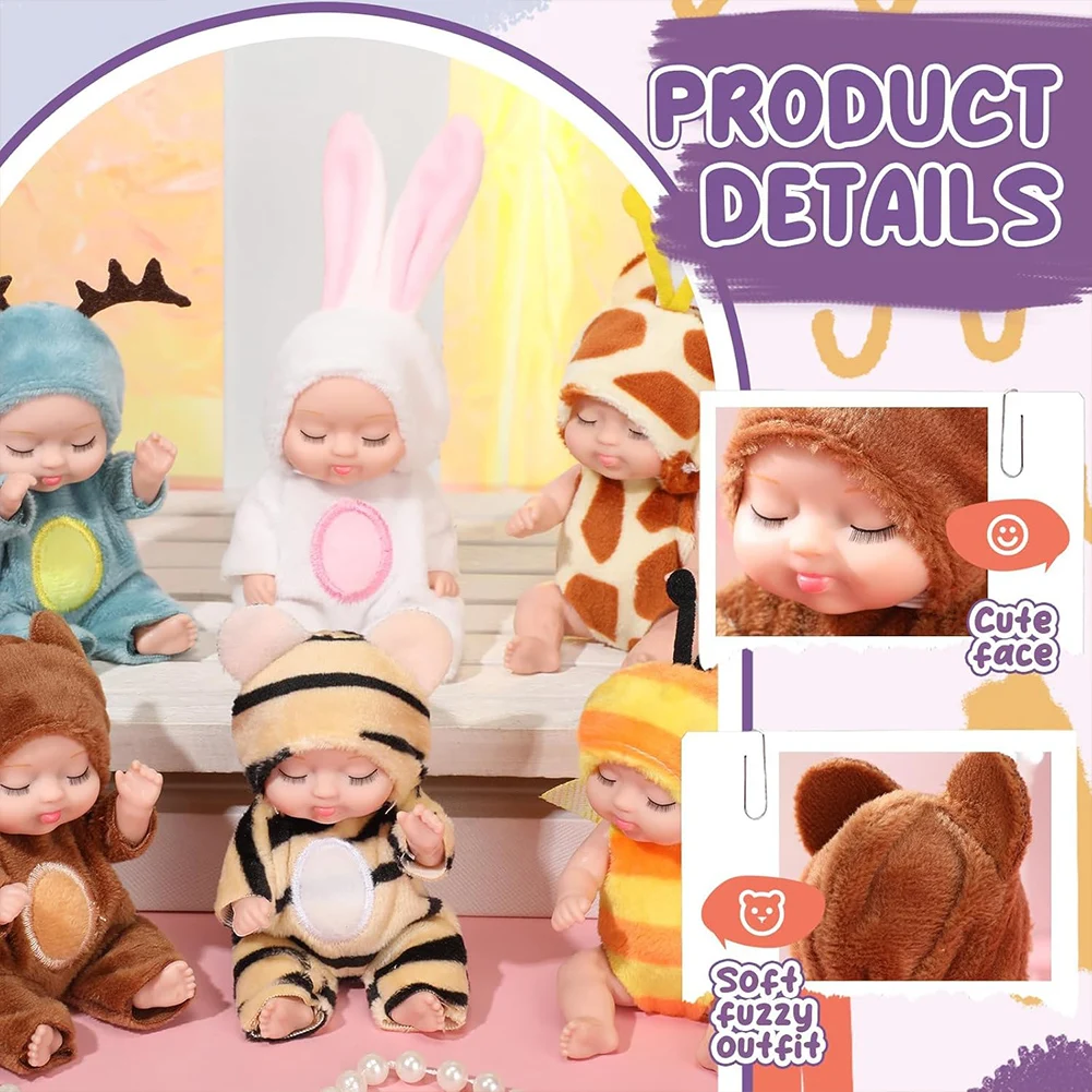 Mini boneca reborn com animais dos desenhos animados, trajes op, fofo, 4.3 polegadas, série de sono, kit de boneca reborn, presente de feriado para crianças