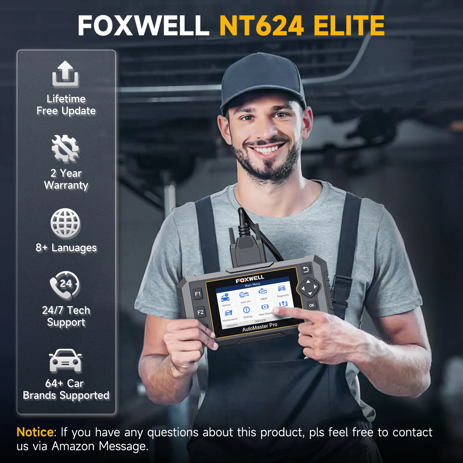 FOXWELL NT624 Elite OBD2 Automotive Scanner All Systems Diagnostic Tool EPB ABS Throttle SAS Oil Reset Lifetime Free Update