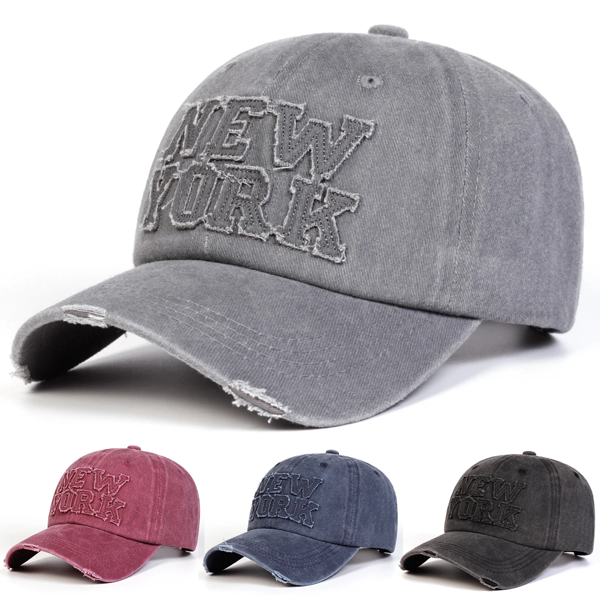 Unisex NEW YORK Stickers Embroidery Wash Baseball Caps Sprin