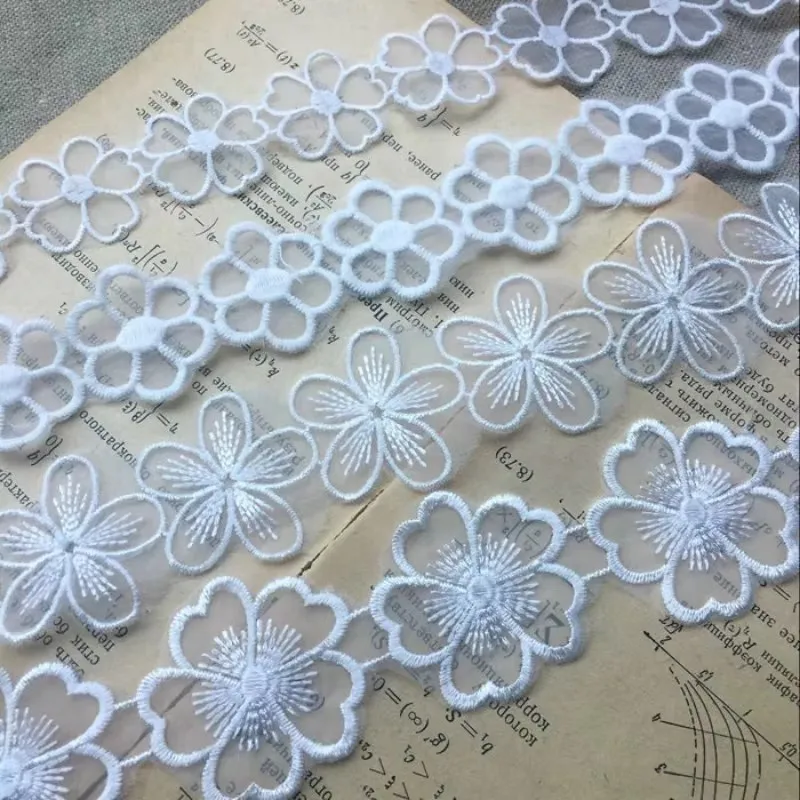 New White Organza Embroidery Flower Tulle Lace Fabric Collar Applique Guipure Ribbon Wedding Dress Veil DIY Sewing Decoration