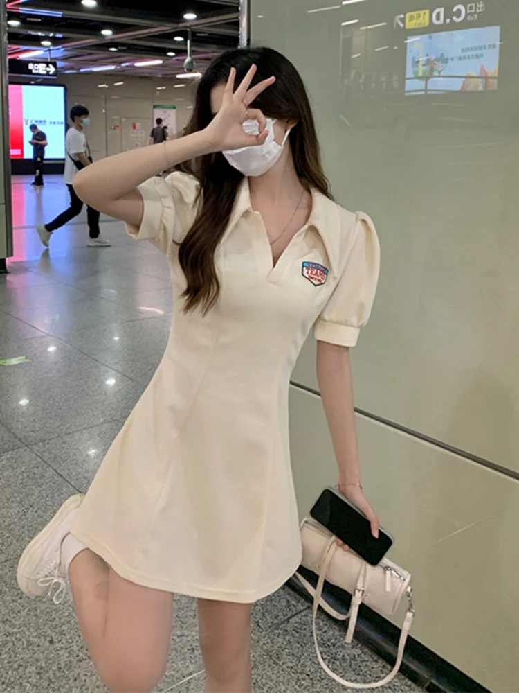 アメリカンスタイルポロカラーワンピース レディース 夏 スイート＆スパイシー ウエストシェイプ スリム 純情 Aライン ミニスカート ショート丈ワンピース