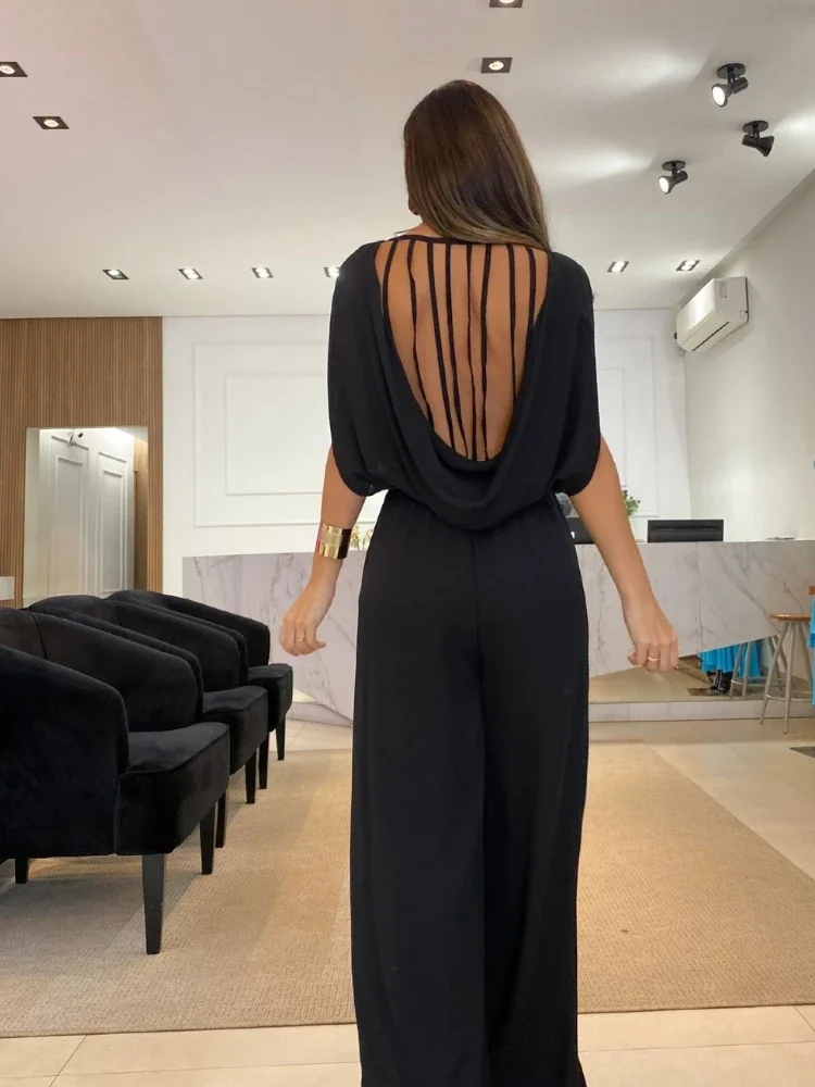 Jumpsuits Woman 2024 Spring Summer New Chic Elegant Street Trendy Open Back Casual Long Jumpsuit Rompers Jump Suits for Women