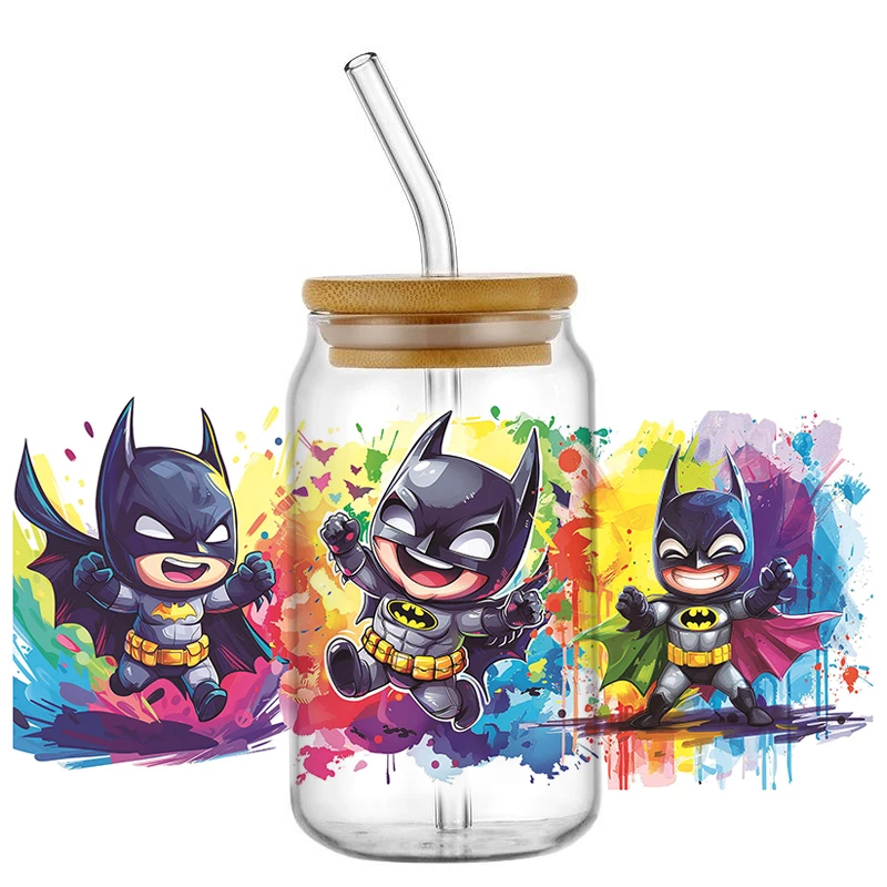 Miniso 3D Superhero UV DTF Cup Wrap Sticker for 16oz Libbey Glasses Washable DIY Mug Cartoon Transfer Sticker