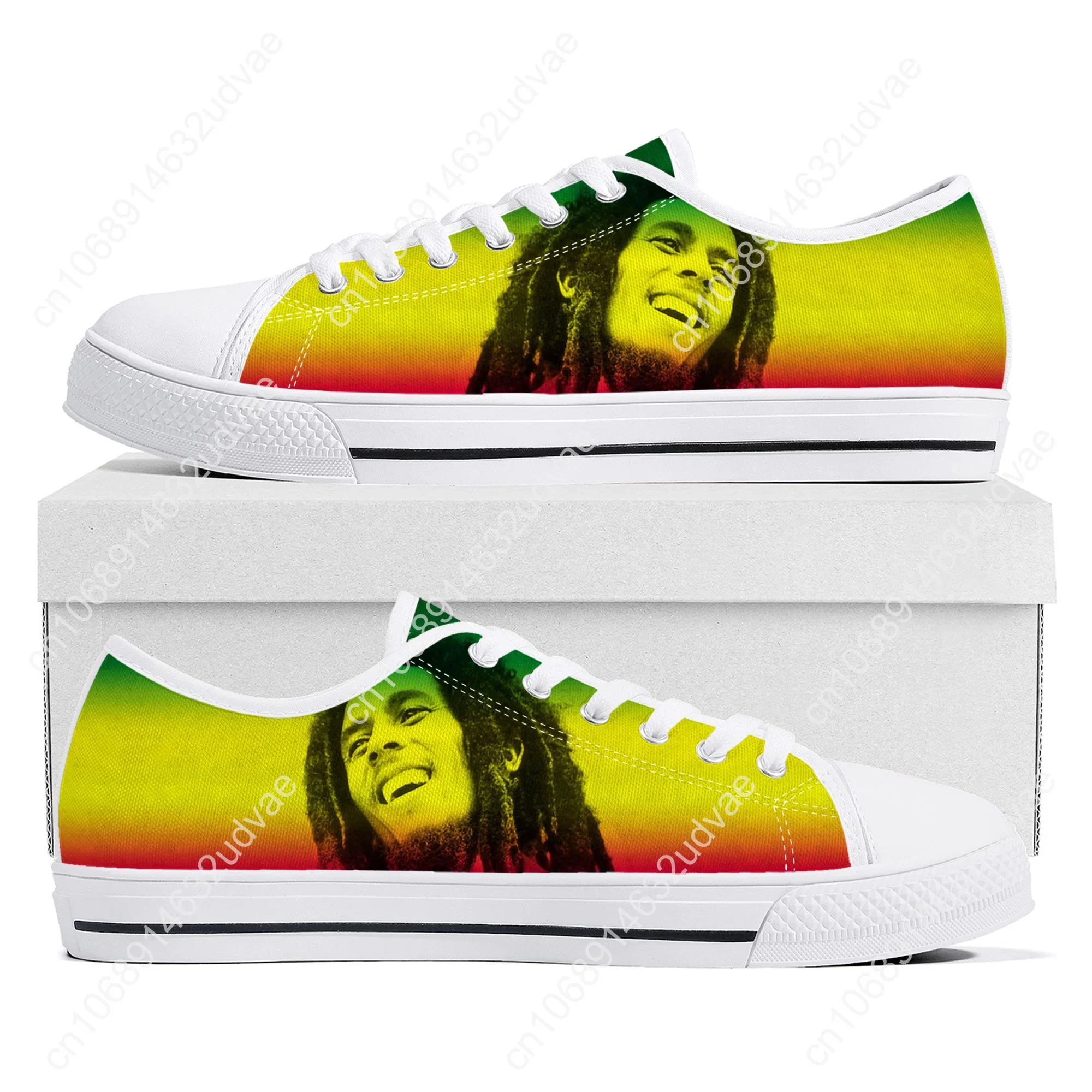 Bob Marley Reggae Rasta Low Top Shoes Man Woman Teenager Canvas Casual Sneaker Sneakers Couple Footwear Custom Shoe White