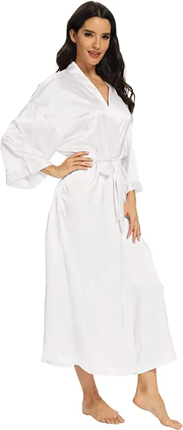 Bathrobe Women Extra Long Sleepwear Robes Silky Robe Charming Night Robe Lengthened Casual Sleepwear Robes Homewear Kimono Robe