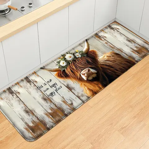 Cute Cow Pattern Kitchen Absorbent Door Mat, Soft and Comfortable Entrance Mat Bedroom Floor Mat Bathroom Small Carpet, Door Mat