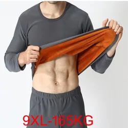 Winter Fleece Thick Mens cotton Thermal Underwear Tops Large Size 8XL 9XL Long Sleeve fleece tshirt Soft Underwear tees 9xl 8xl