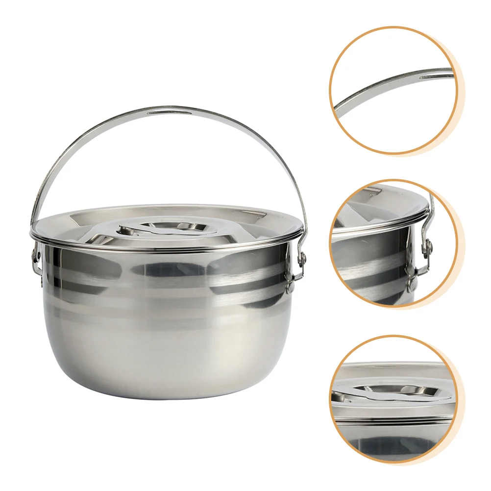 

Camping Pot Teapot Stew Soup Portable Kettle Useful Kitchen 201 Stainless Steel Non-stick Cookware Travel Creative