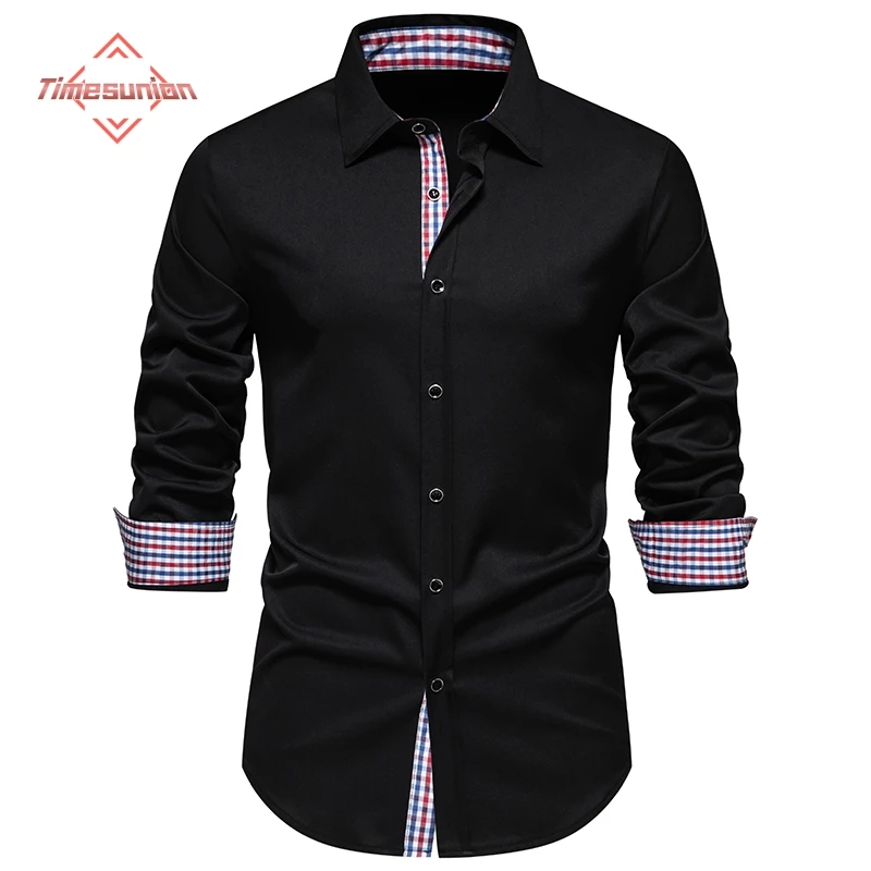 

Plaid Color Block Black Shirt Men 2024 Spring New Slim Fit Long Sleeve Mens Dress Shirts Party Casual Male Social Shirt