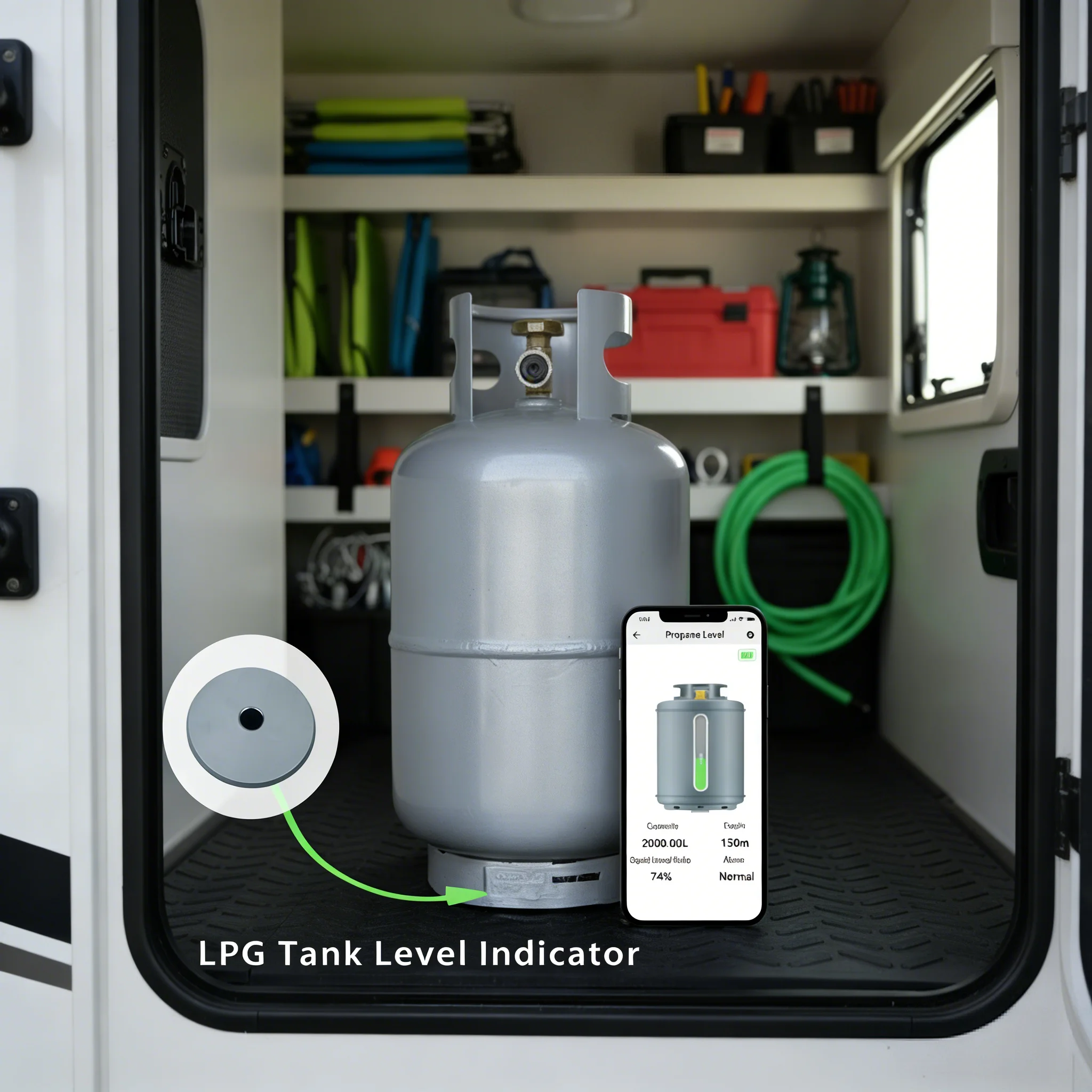 Smart Ultrasonic LPG Tank Level Sensor, RV Accessory for Gas Cylinder Balance Check