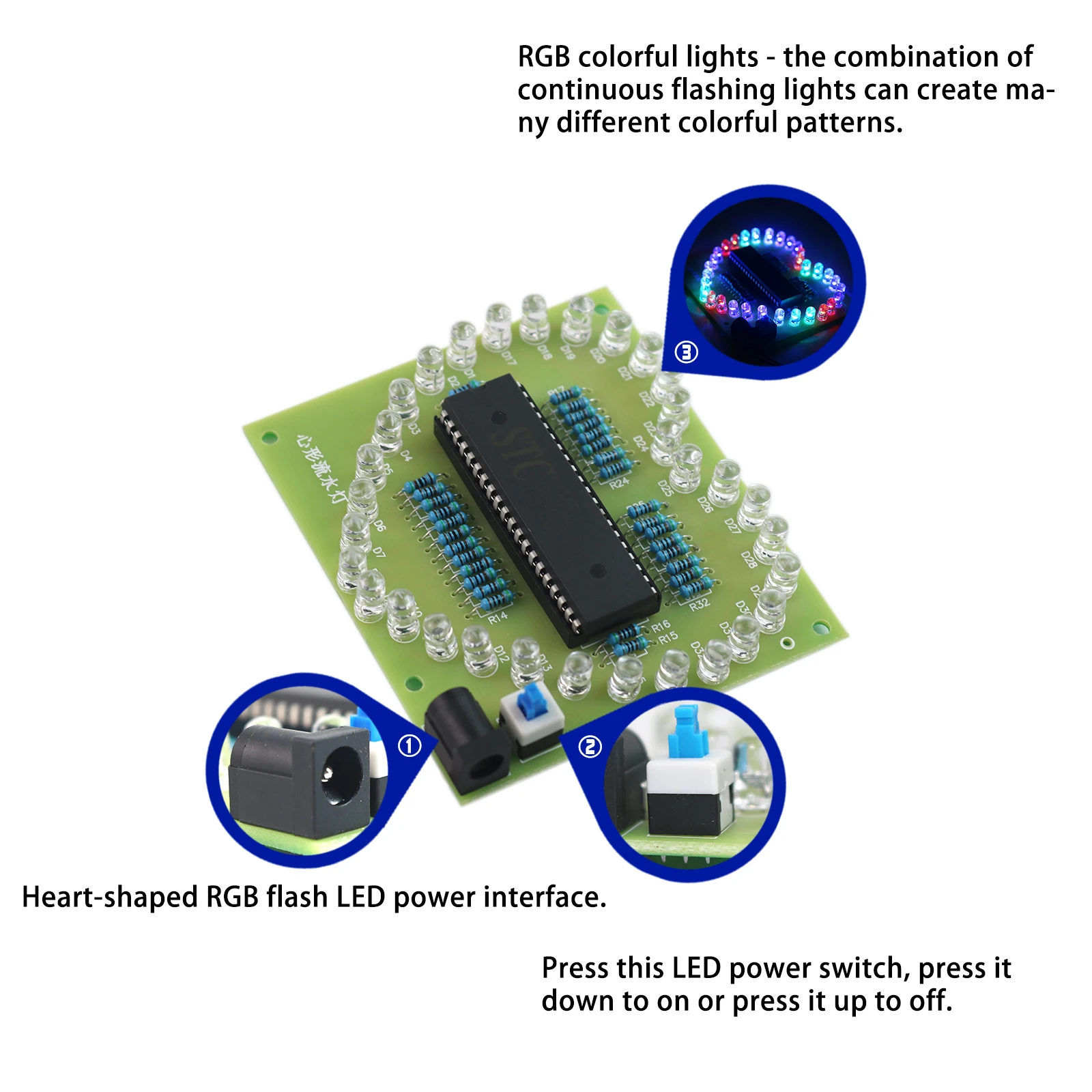 DIY Electronic Kit Heart Shape Colorful Glare LED RGB Module Love Water Light STC89C52 51 Single Chip Microcomputer For Arduino