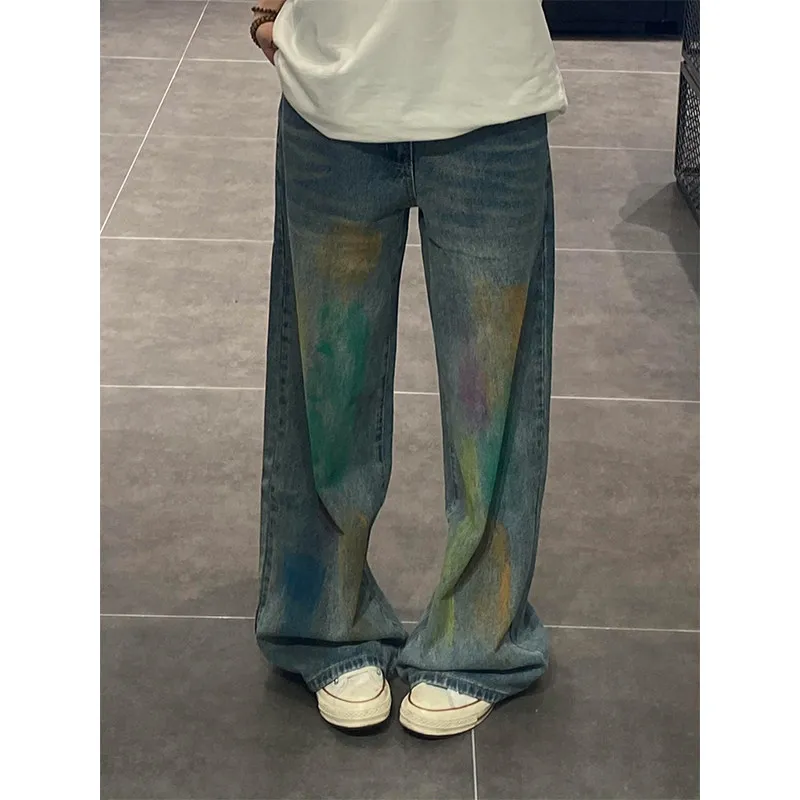 

Мужские свободные джинсы American High Street Vibe, летние тонкие прямые повседневные брюки с низкой талией, на молнии, прямого кроя