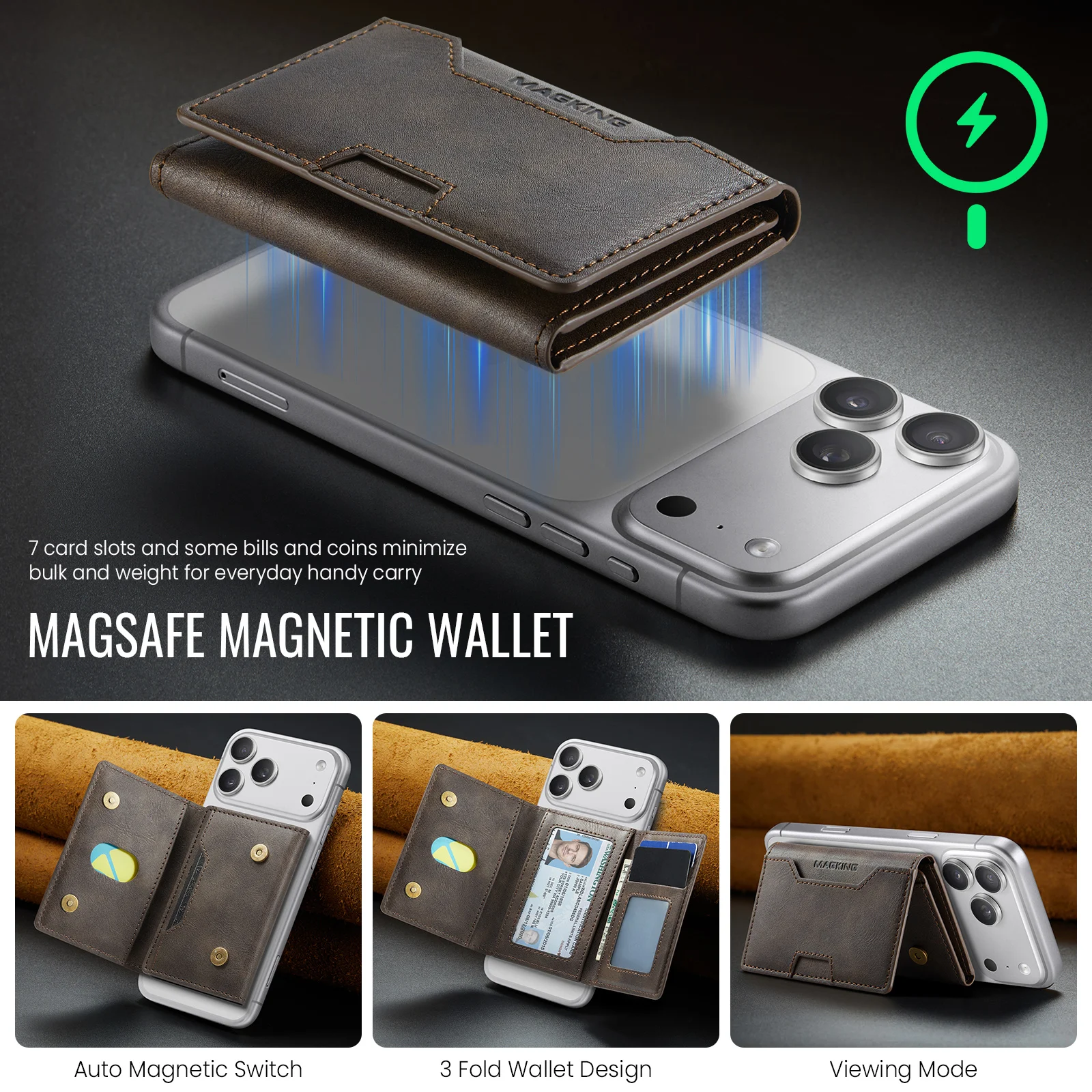 Multi-Slot MagSafe Geldbörse mit RFID-Blockierung und Magnetischem Kartenhalter für Smartphones – Detail 8