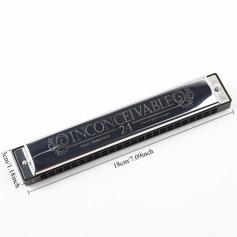 24-Hole Polyphonic Harmonica in Key C about Beginners Children Adult Students Play Blow, Instrument