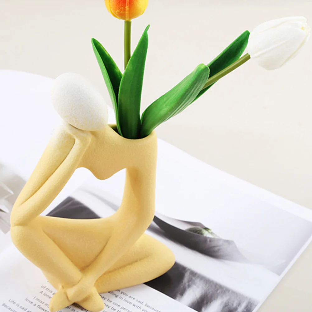 

Thinker Statue Vase Contemporary Home Decor Unique Flower Sculpture Modern Vases for Creative Desk