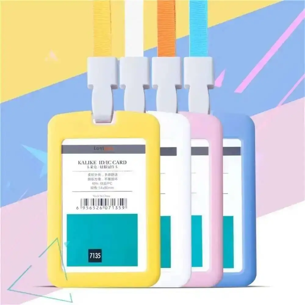 

3pcs 86*54mm White Yellow Blue Orange Silicon Id/ic Card Holder For Kids Name Label School Camp Office Business