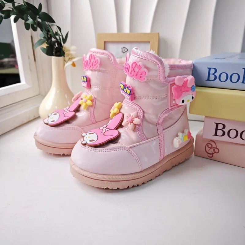 Children's leather waterproof snow boots 2023 winter new student boots with cashmere thickened warm cotton shoes