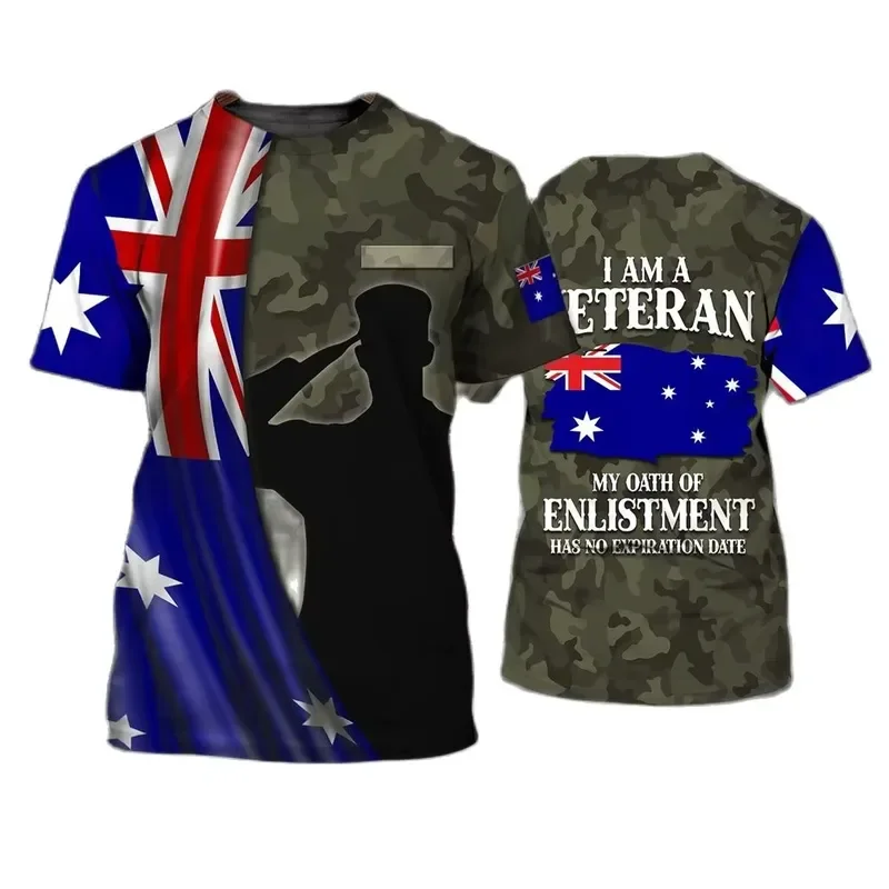 2026 Men's Short Sleeve T-Shirt with Bold Flag Print and 3D Camouflage Pattern Military Combat and Outdoor Sports