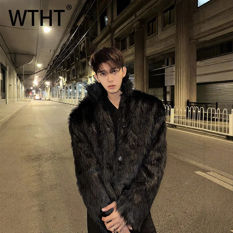 

WTHT Fashion 2025 Autumn Men's Solid Color Thicken Faux Fur Coats Trendy American Style Stand Collar Loose Jackets Male 2A2268