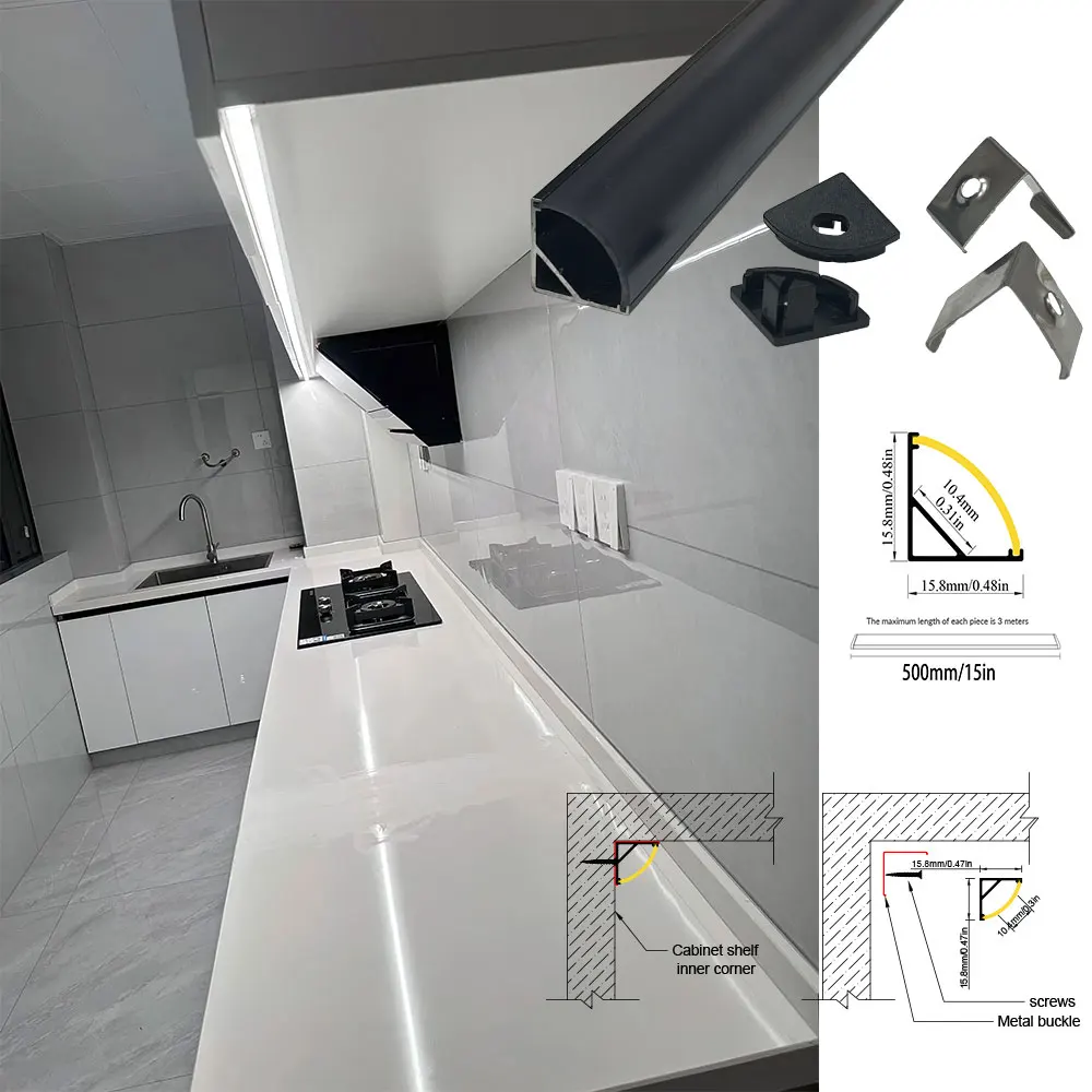 16x16mm 2PCS 0.5M Black and White Triangular Aluminium LED Strip Light for Various Interior Decorations