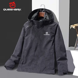 QUESHARK Men Leaf Pattern Waterproof Windproof Softshell Cycling Jacket MTB Bicycle Spring Autumn Windbreaker Bike Coat Jersey