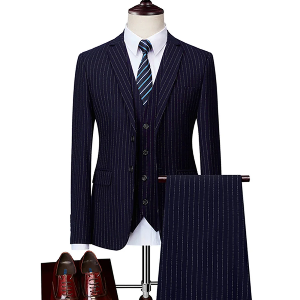 

2024 Luxury Fashion Stripe Suit Men Business Slim Fit Groom Wedding Tuxedo Plus Size 5XL 6XL Prom Social 3Pcs /2Pcs