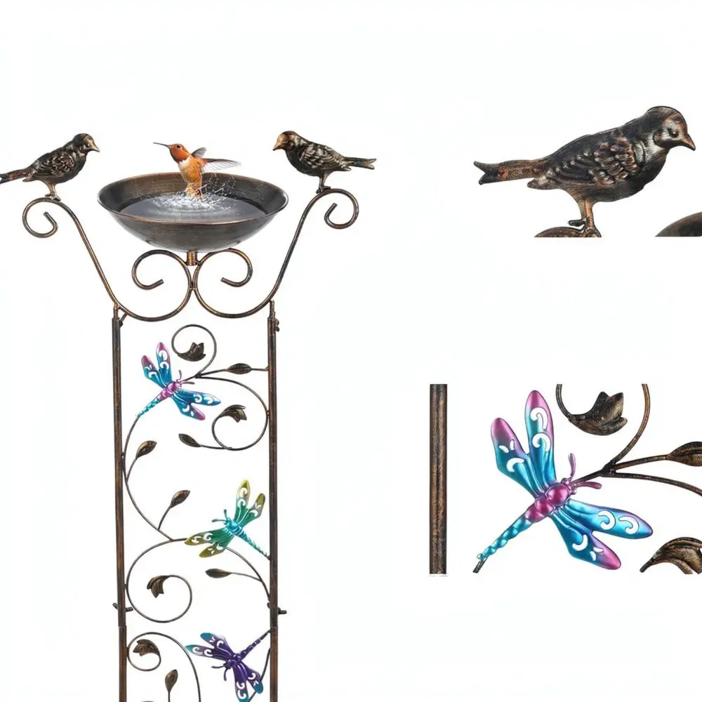 Outdoor Garden Metal Plant Trellis Bird Bath Feeder Multifunctional Climbing Vine Support Vintage Iron Ornament